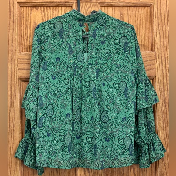 Lucky Brand size XS Ruffle Paisley Floral Sheer long sleeve w/ neck tie - Picture 3 of 3